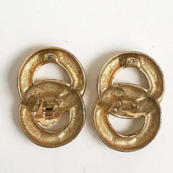 Vintage Givenchy Gold Tone Chunky Figure 8 Drop Clip On Earrings Signed - Picture 4 of 6